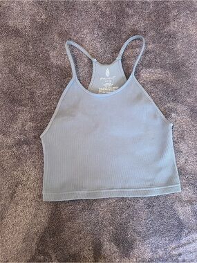 Free People Ribbed Halter Crop Tank - Light Blue